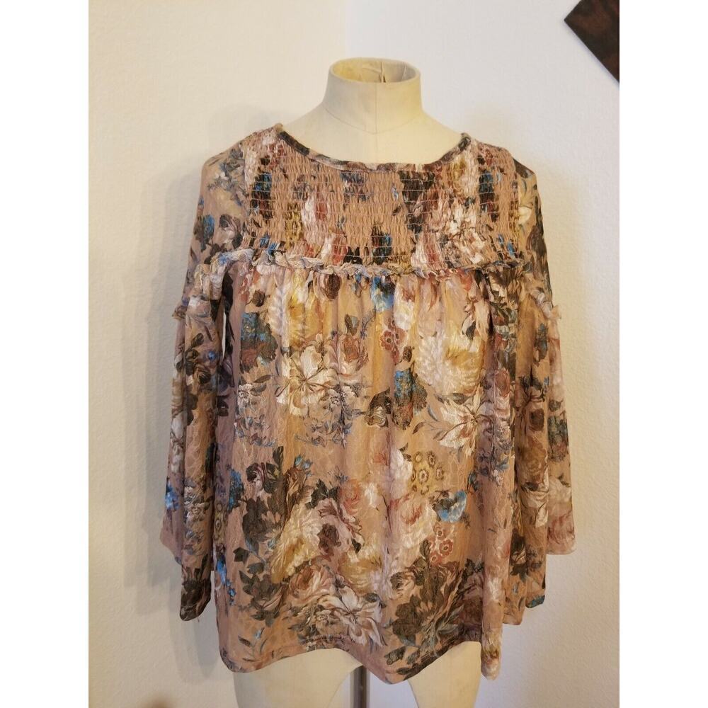 Akemi Kin Sz 2XS Tunic Top Lace Floral Bell Sleeves XXS Womens Anthropologie